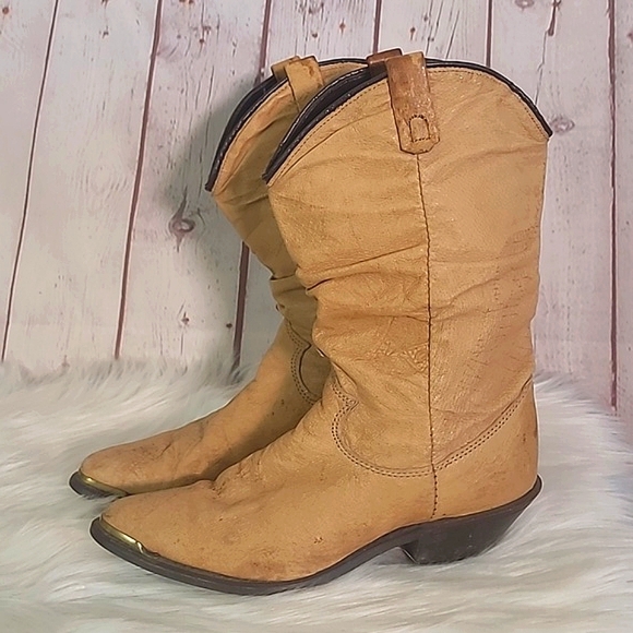 Dingo Sand Beige Faux Leather Midcalf Point Toe Western Cowboy Boots Womens 5.5 - Picture 3 of 17